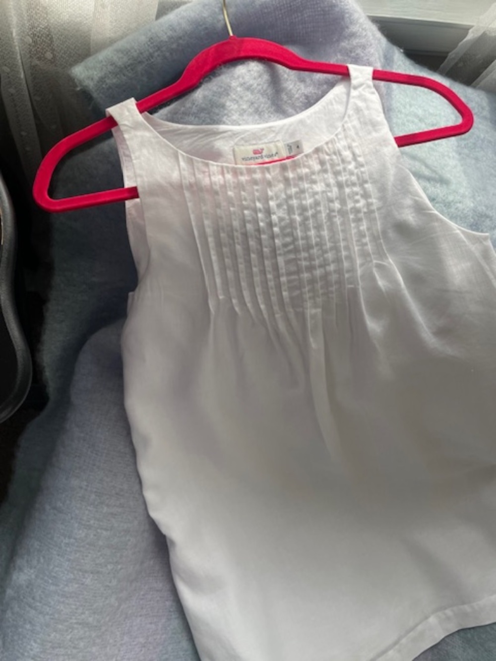 Vineyard Vines Sz4 White linen pintuck sleeveless A-line Preppy Beach Dress